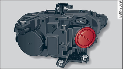 Headlight unit: Rubber cap is highlighted